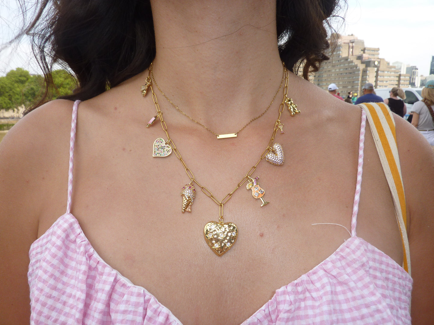 Blush Affair Necklace, Charmeez pink charm necklace, feminine jewelry combo, custom pink charms, stylish playful design, DIY jewelry accessory, personalized necklace, trendy statement jewelry, girly chic charms, elegant fun jewelry, creative custom piece, bold, sparkling, fashionable