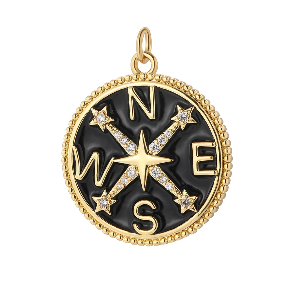 Compass charm, Charmeez, Caelestis collection, gold compass charm, gold compass, directional markers, black compass jewelry, bracelet charm, necklace charm, collectible charm, gift idea, detailed charm