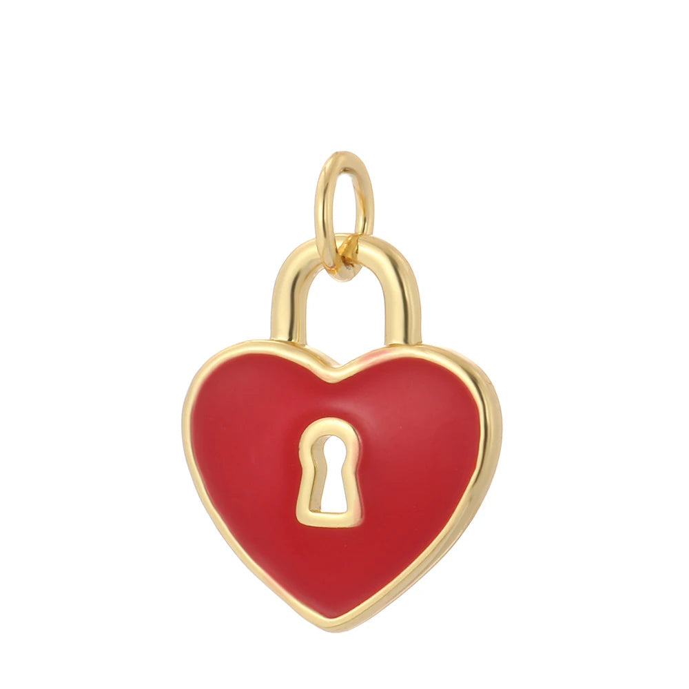 Heart Lock, Charmeez gold charm, Queen of Hearts collection, red enamel heart charm, gold-tone details, DIY jewelry supplies, custom charm for necklaces bracelets earrings, jewelry gift idea, romantic charm