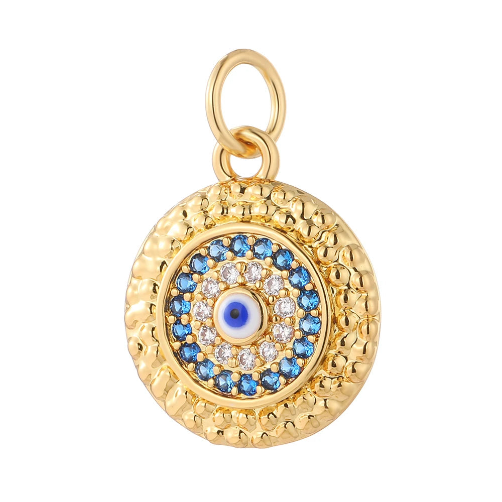 Persian Eye, Charmeez gold charm, hammered design, blue rhinestones, DIY jewelry, custom charms, necklaces, bracelets, earrings, protective symbol