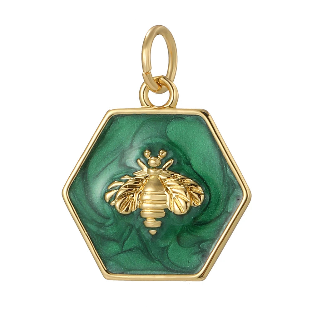 bee charm, Relic of a Bee, Charmeez, Wild Life collection, golden bee charm, green marble charm, hexagon charm, bracelet charm, necklace charm, jewelry gift