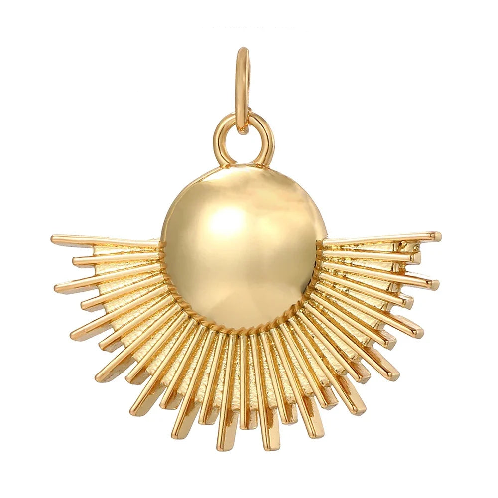 Rising Sun golden charm with radiant sun rays, a celestial symbol of vitality and renewal, perfect for DIY jewelry and personalized designs