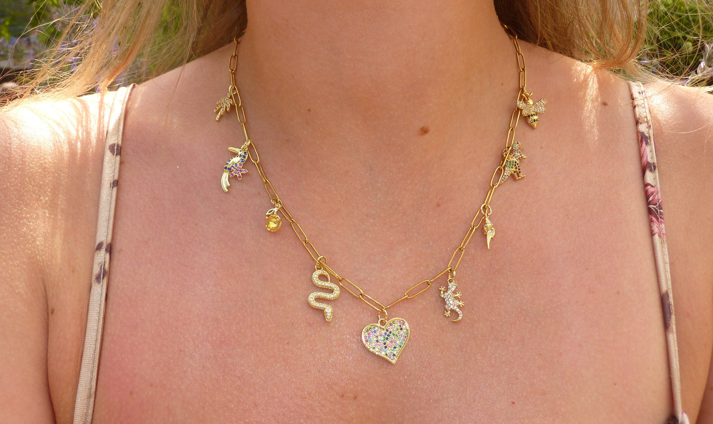 Wild Life necklace, Charmeez, animal pendant, gold jewelry, rhinestone necklace, statement necklace, nature-inspired jewelry, gift for her, fashion jewelry, wearable charm