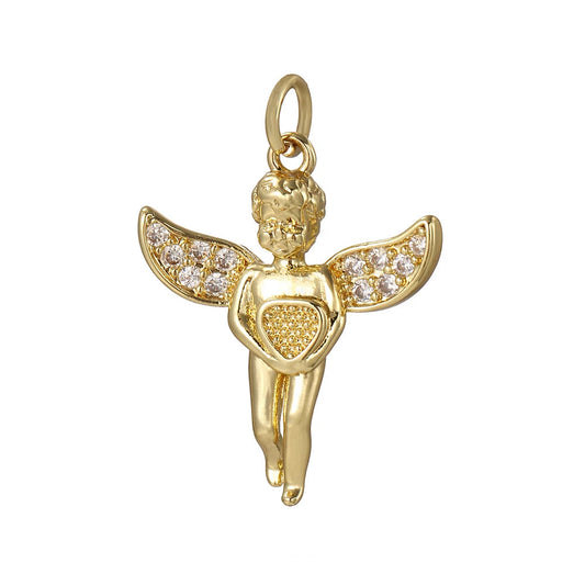 Angel Pendant, Charmeez gold charm, Queen of Hearts collection, angel wings, heart detail, DIY jewelry supplies, custom charm for necklaces bracelets earrings, jewelry gift idea
