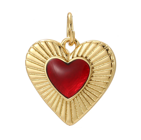 Armor Heart charm, Charmeez gold charm, Queen of Hearts collection, red stone heart pendant, bold romantic jewelry, DIY jewelry supplies, custom charm for necklaces bracelets earrings, jewelry gift idea, gift for her