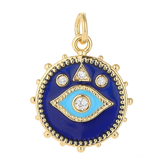 Celestial Guard deep blue enamel evil-eye charm with sparkling stones, a protective talisman ideal for DIY jewelry and custom creations