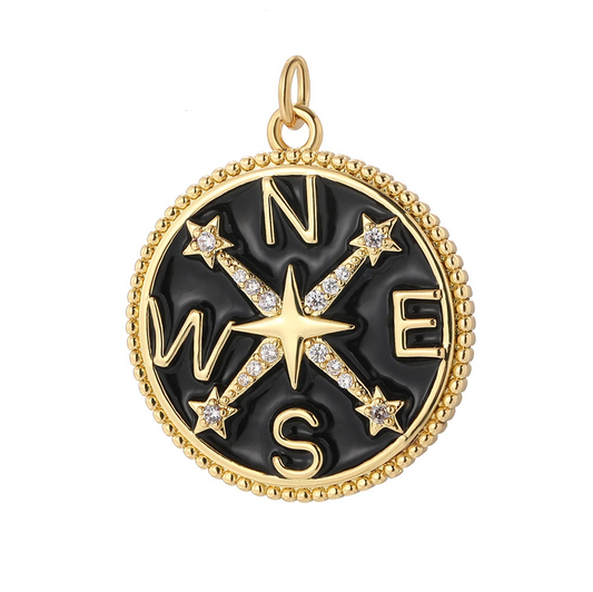 Compass charm, Charmeez, Caelestis collection, gold compass charm, gold compass, directional markers, black compass jewelry, bracelet charm, necklace charm, collectible charm, gift idea, detailed charm