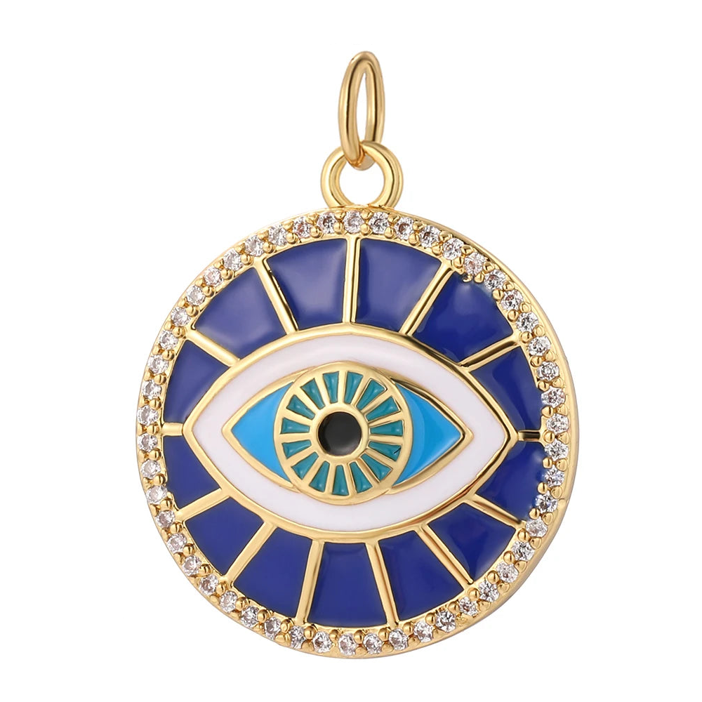 Cosmic Iris gold evil eye charm with deep blue enamel and celestial-inspired details, for DIY jewelry making.