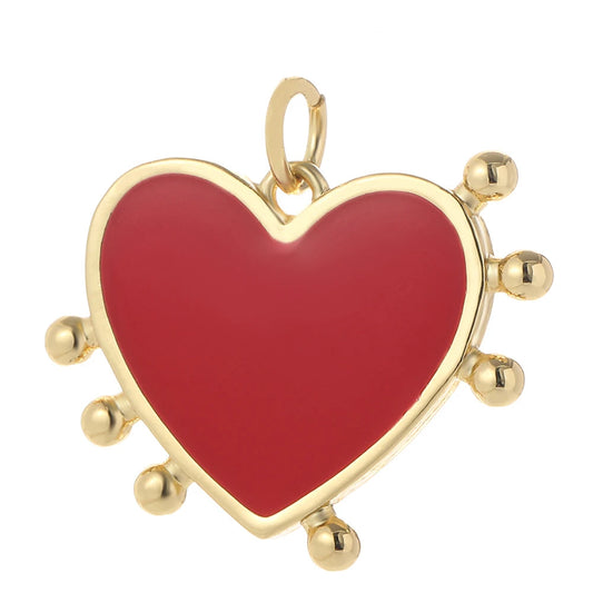 Covid Heart, Charmeez gold charm, red heart pendant, golden dot design, Queen of Hearts collection, bold heart charm, DIY jewelry supplies, custom charm for necklaces bracelets earrings, jewelry gift idea, unique love charm