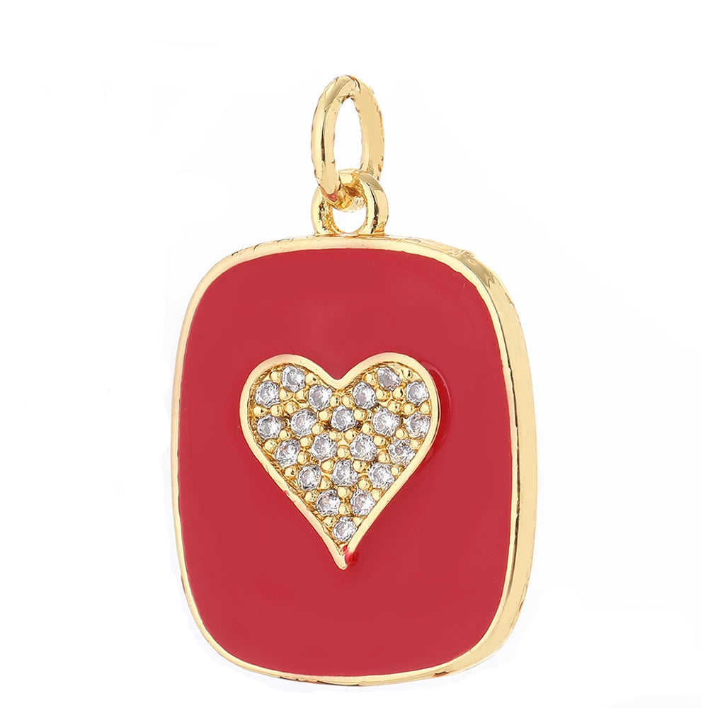 Crimson Love, Charmeez gold charm, Queen of Hearts collection, red rectangular charm, rhinestone heart pendant, DIY jewelry supplies, custom charm for necklaces bracelets earrings, jewelry gift idea