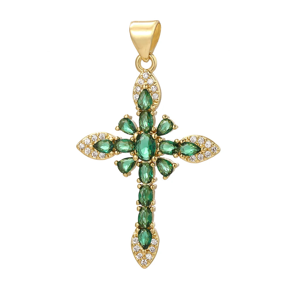 Emerald Cross charm, Charmeez, green stone cross, elegant charm, bracelet charm, necklace charm, meaningful jewelry, collectible charm, gift idea, statement jewelry