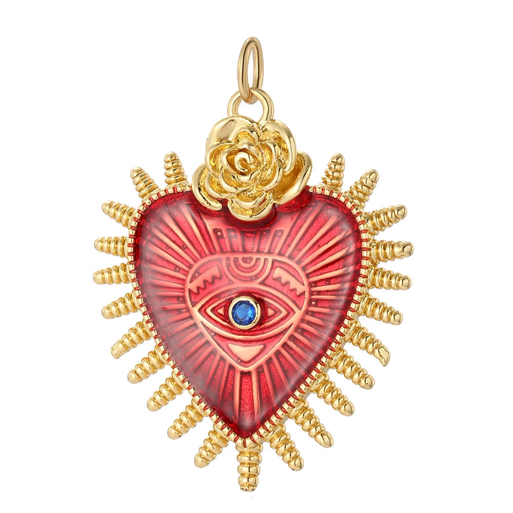 Eye of Passion charm, Charmeez gold charm, Queen of Hearts collection, red heart blue eye pendant, golden rose details, maximalist jewelry, bold mystical charm, DIY jewelry supplies, custom charm for necklaces bracelets earrings, statement jewelry, gift idea