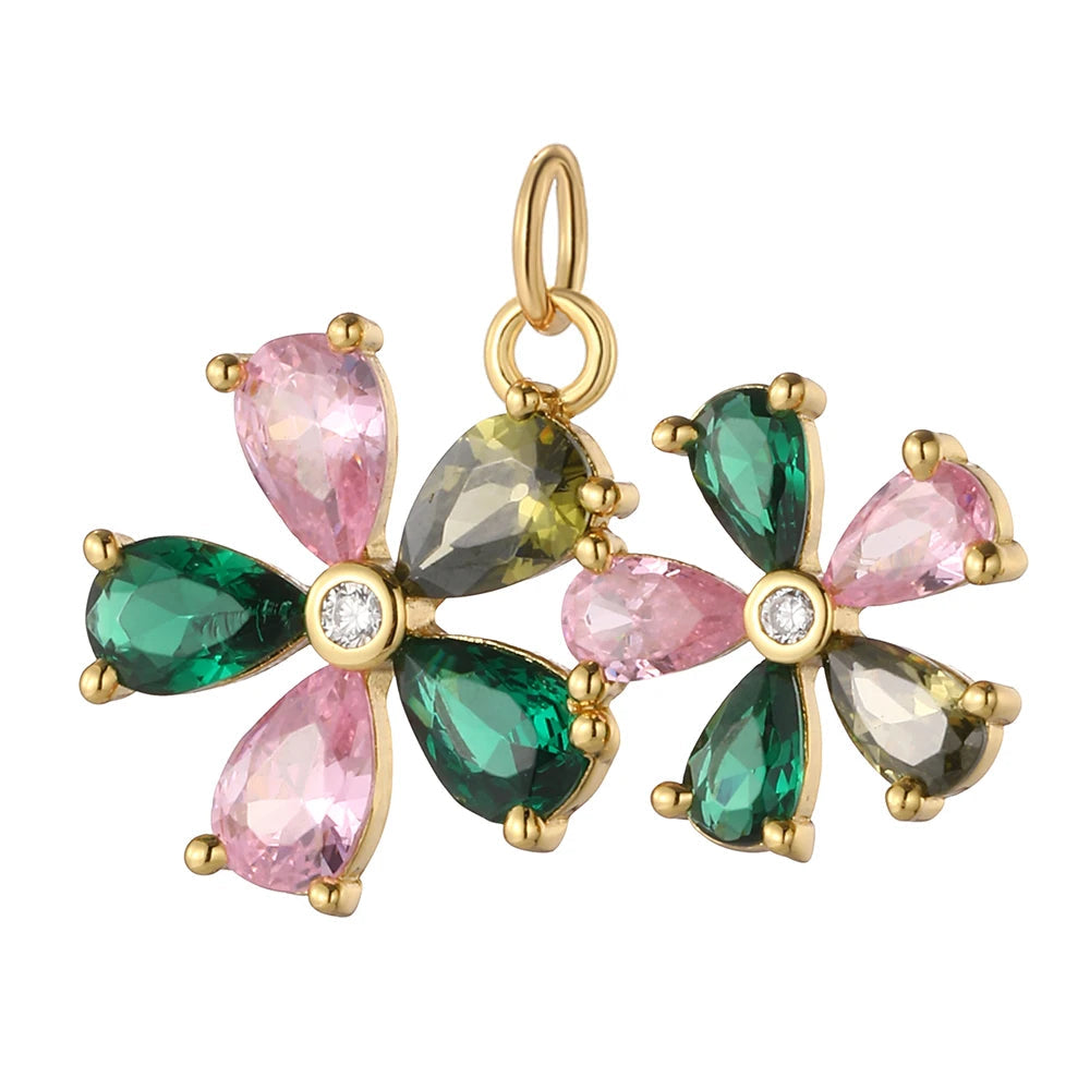 Flower charm, Flower Pin, Charmeez, Wild Life collection, floral charm, pink flower charm, green petals, vintage brooch charm, bracelet charm, necklace charm, feminine jewelry, elegant charm, gift idea 