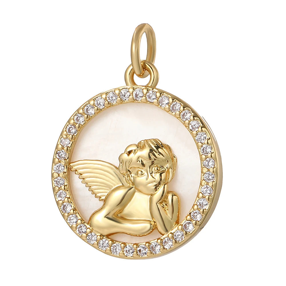 Guardian Angel, Charmeez gold charm, Queen of Hearts collection, angel design, rhinestone circle, DIY jewelry, custom charms, necklaces, bracelets, earrings, gift, jewelry present