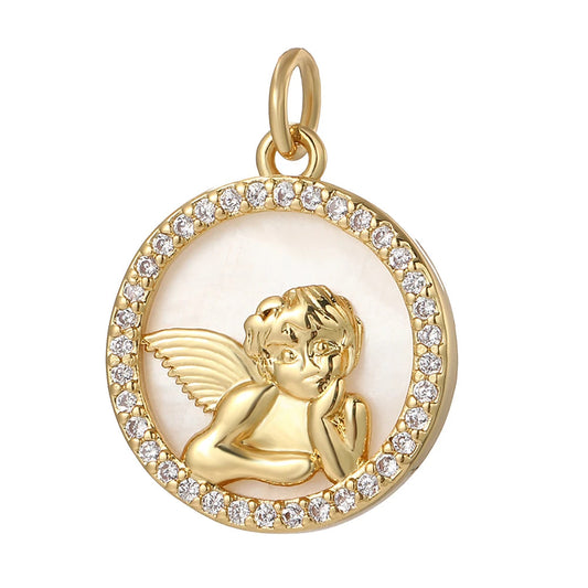 Guardian Angel, Charmeez gold charm, Queen of Hearts collection, angel design, rhinestone circle, DIY jewelry, custom charms, necklaces, bracelets, earrings, gift, jewelry present