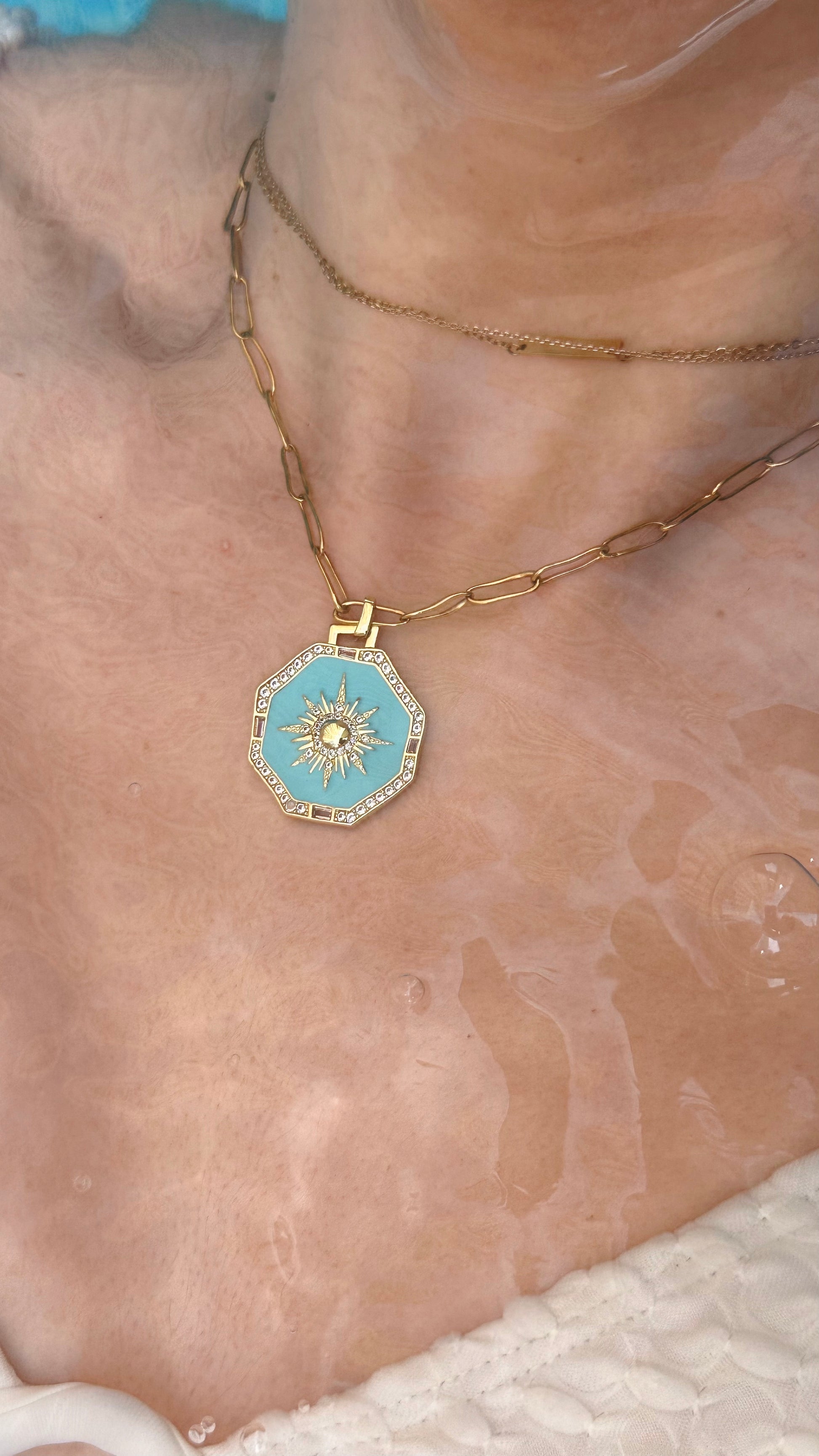 Inti charm with a glowing golden sun on sky-blue enamel a warm, radiant, divine accent perfect for custom, luminous, celestial-inspired jewelry