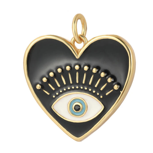 Love in the Dark charm with deep black enamel, golden accents and a delicate evil-eye heart a mystical, protective, striking piece for custom jewelry