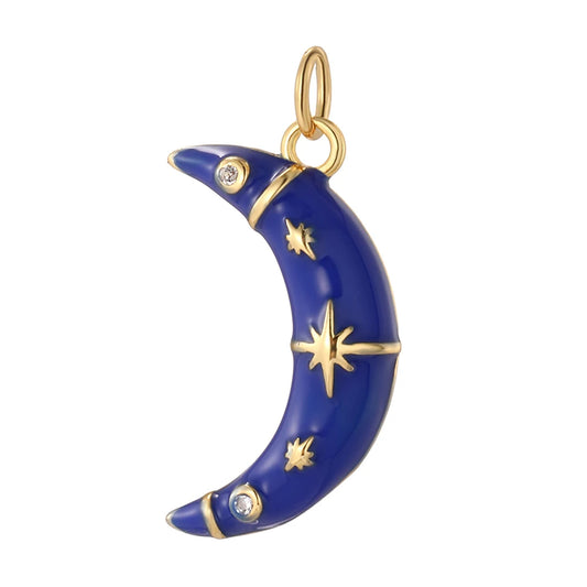 Deep blue crescent Moon charm with gold accents, a celestial and elegant piece to elevate custom creations with a refined, mystical touch