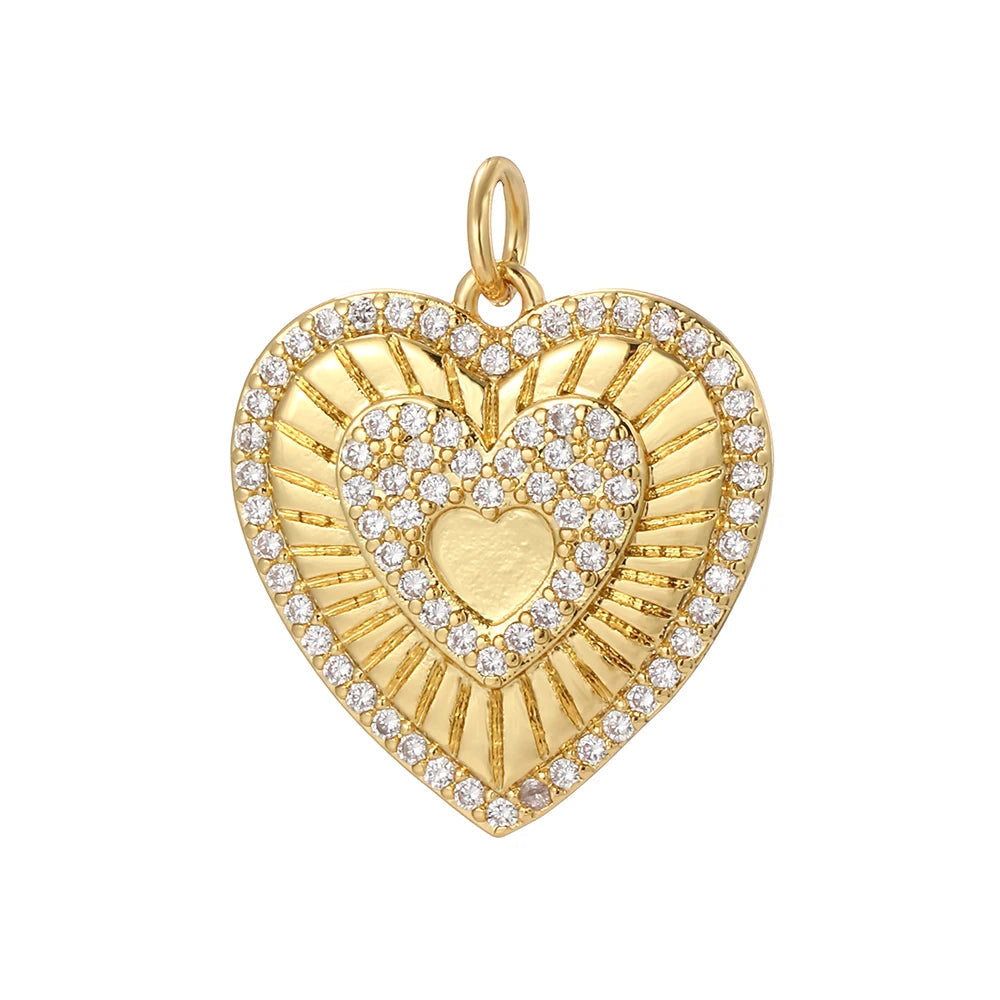 Lyubov charm, Charmeez gold charm, Queen of Hearts collection, triple heart design, rhinestones, layered heart pendant, DIY jewelry supplies, custom charm for necklaces bracelets earrings, jewelry gift idea