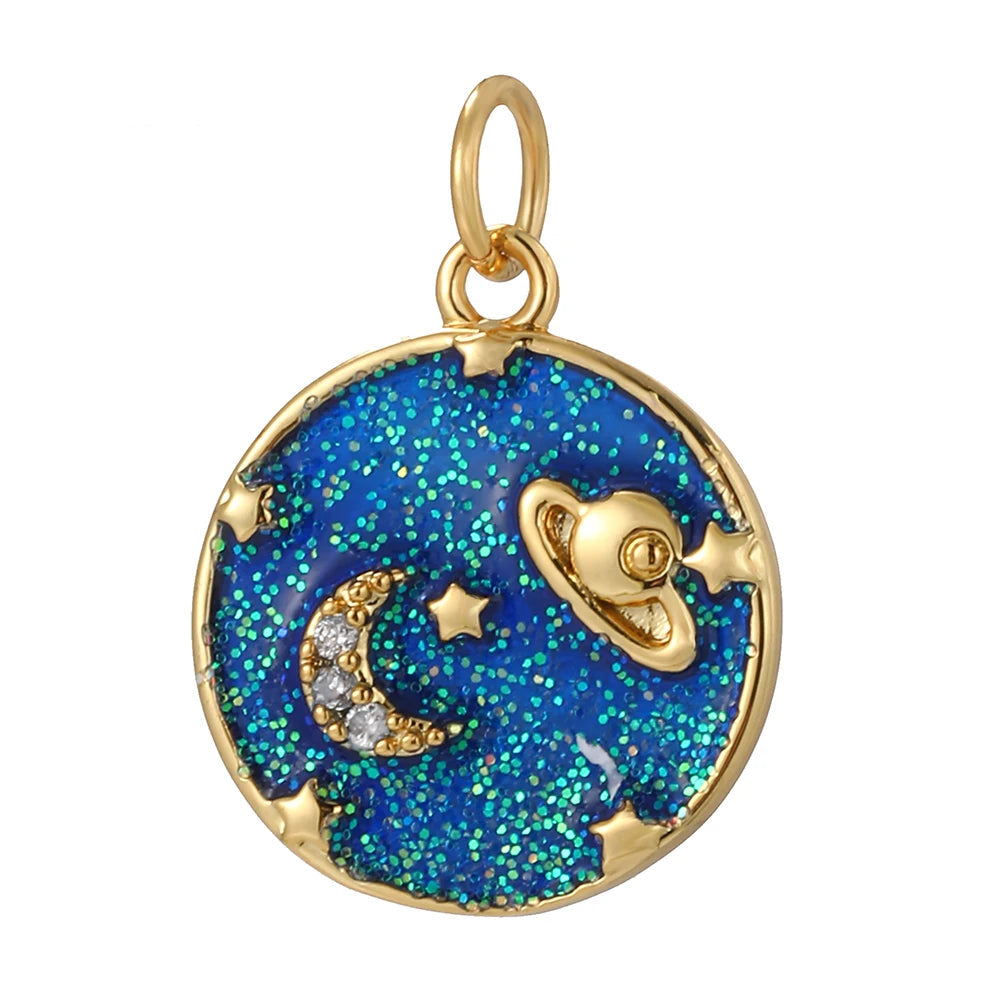 Midnight charm, Charmeez, Caelestis collection, golden moon charm, silver rhinestones, blue glitter charm, planet charm, star charm, sky charm, night jewelry, bracelet charm, necklace charm, celestial jewelry, cosmic charm, gift idea