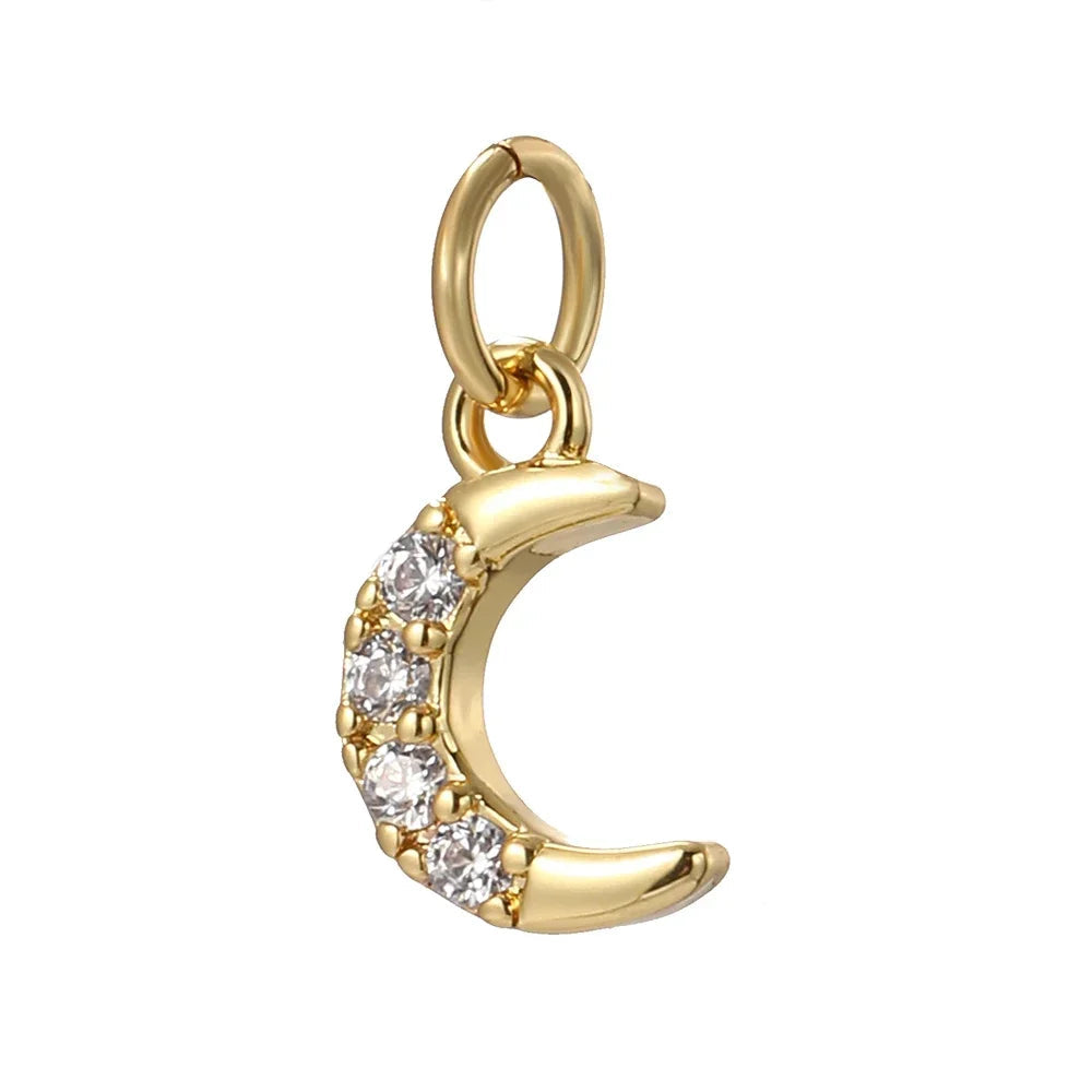 Moonlit charm, Charmeez, Caelestis collection, golden crescent moon, crescent moon jewelry, crescent moon charm, golden moon charm, rhinestone charm, bracelet charm, necklace charm, moon jewelry, celestial charm, gift idea