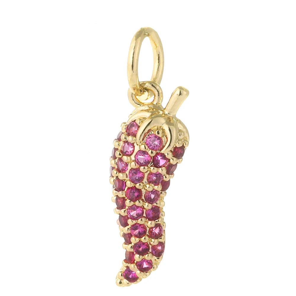 Pepper charm, Charmeez, Wild Life collection, pink rhinestone chili pepper, bracelet charm, necklace charm, red pepper charm, colorful jewelry, gift idea, collectible charm