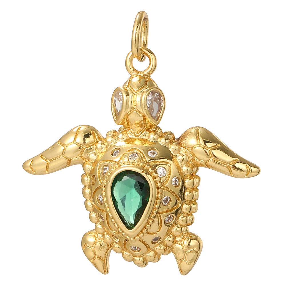 Regal Turtle charm, Charmeez gold charm, golden turtle pendant, green gemstone shell, rhinestone crystal charm, Atlantis inspired jewelry, symbolic animal charm, majestic elegant design, DIY jewelry supplies, custom charm for necklaces bracelets earrings, statement accessory, luxury, mystical, timeless