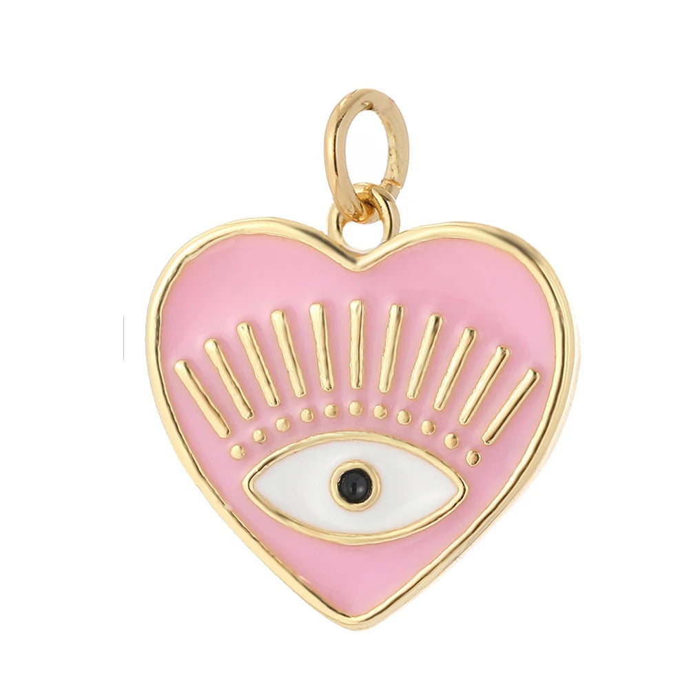 Seer of Secret charm, Charmeez gold charm, Blush Affair collection, pale pink heart pendant, evil eye symbol charm, protective mystical jewelry, good luck talisman, DIY jewelry supplies, custom charm for necklaces bracelets earrings, jewelry gift idea, gift for her