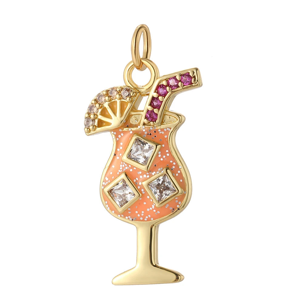 Pink cocktail charm with sparkling rhinestones, adding a flirty, glam twist to custom jewelry bold, fun, and stylish for standout creations