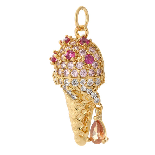 Sour Ice Cream charm with a golden cone and sparkling pink rhinestones—a playful, glam accent for bold, custom jewelry creations