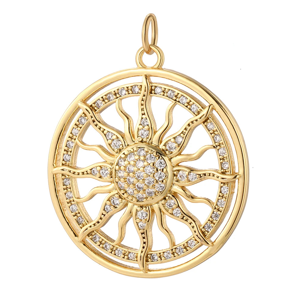 Sparkling Sun Gate charm, Sun Gate Charm, Sun charm, Golden Sun Charm, Charmeez, Caelestis collection, gold sun pendant, stone-set rays, solar design charm, celestial jewelry, bracelet charm, necklace charm