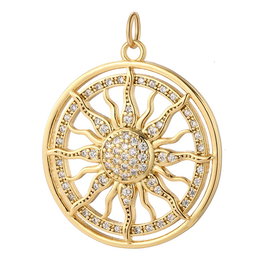 Sparkling Sun Gate charm, Sun Gate Charm, Sun charm, Golden Sun Charm, Charmeez, Caelestis collection, gold sun pendant, stone-set rays, solar design charm, celestial jewelry, bracelet charm, necklace charm