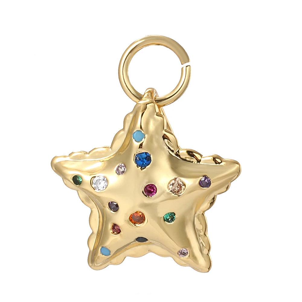 Star Cushion charm, Charmeez, Caelestis collection, golden star charm, multicolored zircon stones, multicolor star charm, multicolor star jewelry, star cushion, bracelet charm, necklace charm, star jewelry, colorful charm, cosmic style, gift idea