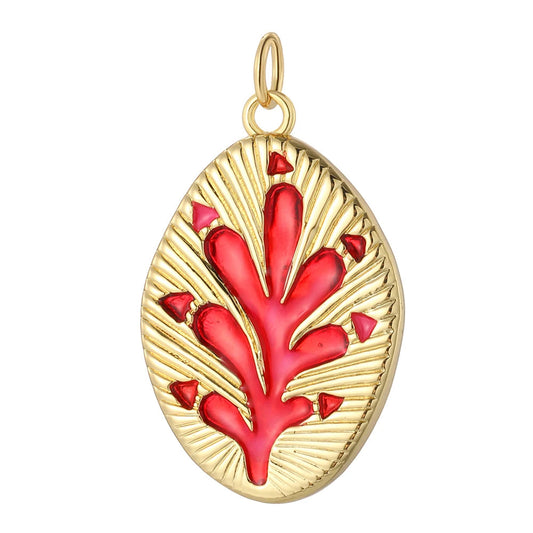 Red coral fossil charm with gold accents, captivating colors for DIY jewelry and unique handcrafted creation