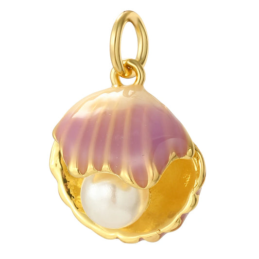 Pearl of Atlantis charm, a radiant seashell holding a lustrous pearl, available in green, pink or beige perfect for unique, custom ocean-inspired jewelry